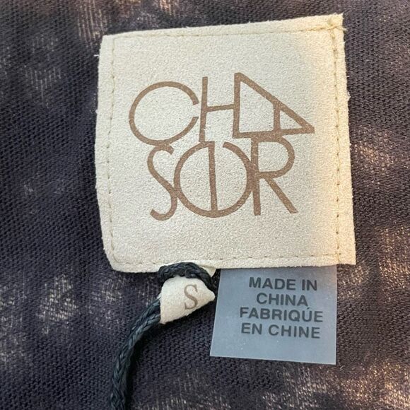 Chaser Gauzy Ruffle Shoulder Flouncy Top Gray Tie Dye Knit Short Sleeve S - Picture 6 of 9